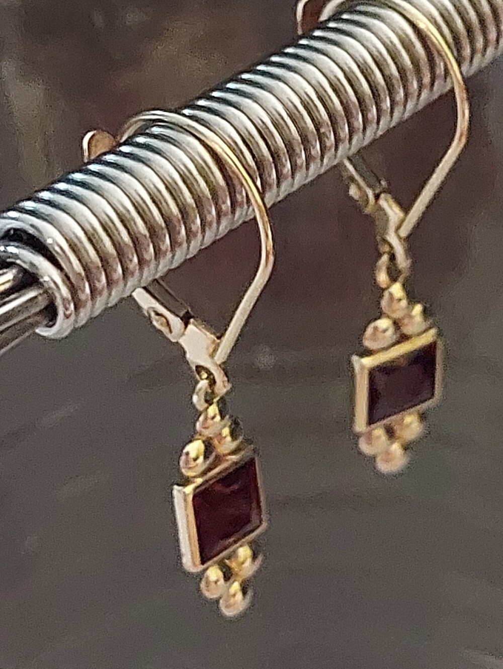 14K Garnet Drop Earrings - Picture 9 of 12